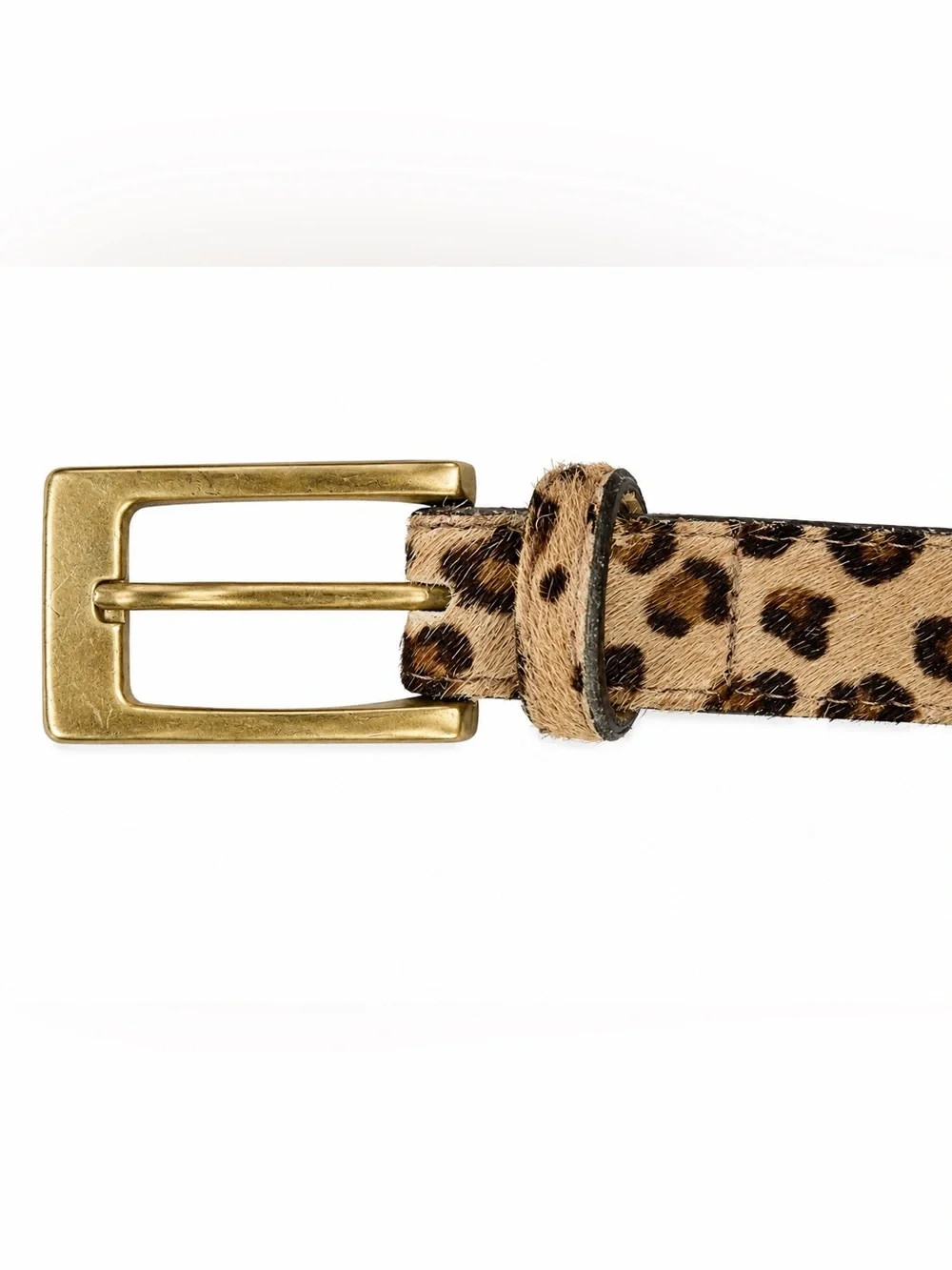 Leopard Print Haircalf Belt with Gold Buckle genuine leather size M